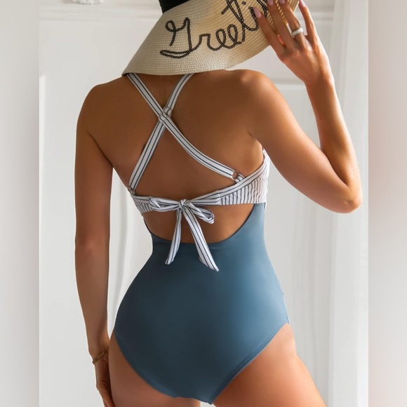 Eomenie Women's One Piece Bathing Swimsuit Cutout High Waisted Tie Back Size L - Picture 2 of 11